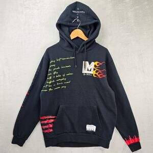 Live Mechanics Hoodie Sweatshirt Mens Large Black AOP Graphic Hip Hop Y2K Flames